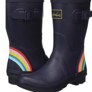 New Joules Women's Molly Welly Navy Rainbow Size 11 Mid Height Rain Boot